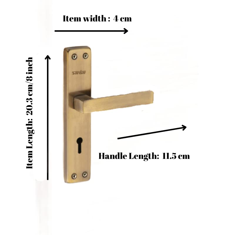 SARDAR Square 8 Inch Stainless Steel Handle Set|2 Keys | 6 Lever Single Turn Lock Set| Handle Set for Door, Bathroom, Bedroom, Living Room| (Antique Finish) - Image 2