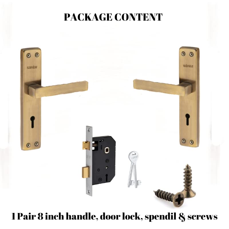 SARDAR Square 8 Inch Stainless Steel Handle Set|2 Keys | 6 Lever Single Turn Lock Set| Handle Set for Door, Bathroom, Bedroom, Living Room| (Antique Finish) - Image 3