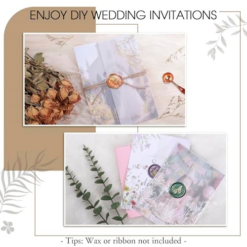 ABIDISO 50 Pack Vellum Jackets for 5x7 Invitations - Pre-Folded Vellum Paper 5x7, 130GSM Translucent Wedding Invitations Wraps for Wedding, Birthday Invitation (Rose Gold Foil Rose Pattern) - Image 5