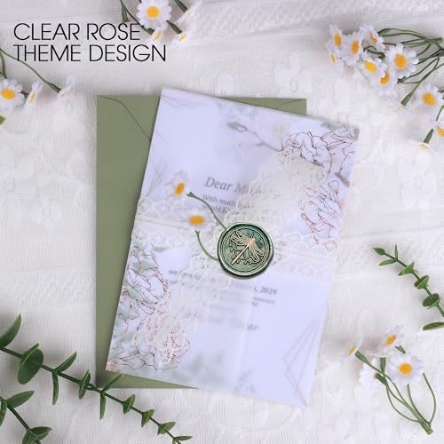 ABIDISO 50 Pack Vellum Jackets for 5x7 Invitations - Pre-Folded Vellum Paper 5x7, 130GSM Translucent Wedding Invitations Wraps for Wedding, Birthday Invitation (Rose Gold Foil Rose Pattern) - Image 4