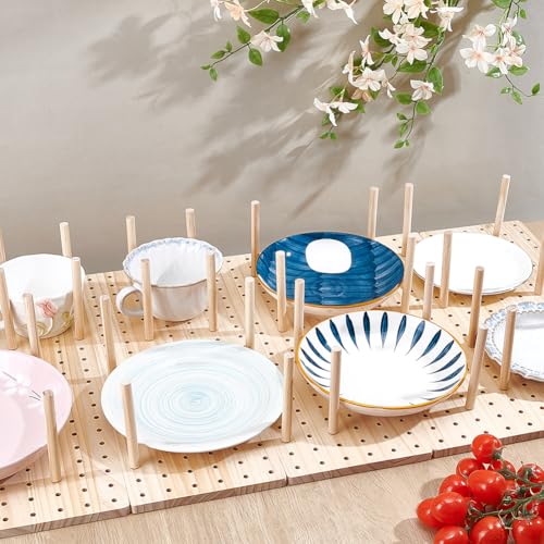 peacoblue 6 - Piece Wood Pegboard Drawer Organizer Set for Dishes - Kitchen Drawer Peg Organizer 40 Pegs & Screws Included - Organizing Kitchen Dishes, Plates Pegboard Food Containers(17x5.9inch) - Image 5