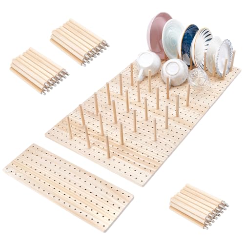 peacoblue 6 - Piece Wood Pegboard Drawer Organizer Set for Dishes - Kitchen Drawer Peg Organizer 40 Pegs & Screws Included - Organizing Kitchen Dishes, Plates Pegboard Food Containers(17x5.9inch) - Image 1