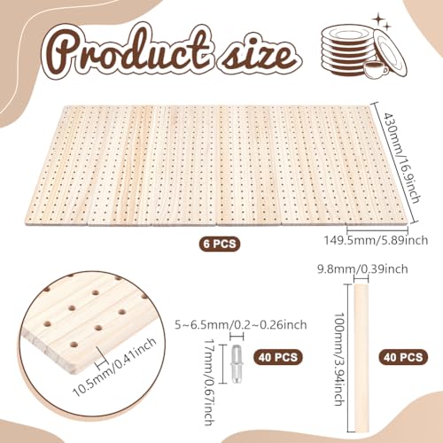 peacoblue 6 - Piece Wood Pegboard Drawer Organizer Set for Dishes - Kitchen Drawer Peg Organizer 40 Pegs & Screws Included - Organizing Kitchen Dishes, Plates Pegboard Food Containers(17x5.9inch) - Image 2