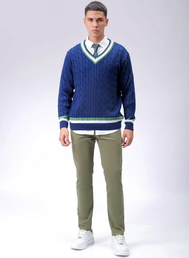 شركة المرآب الهندية Men Relaxed Fit Textured V-Neck Sweater