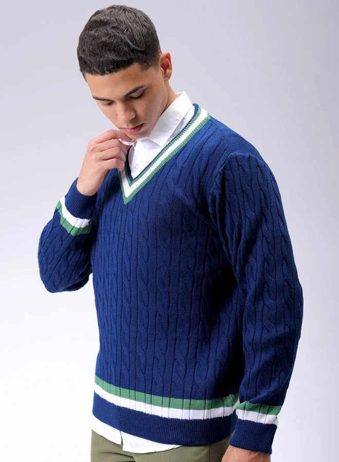 شركة المرآب الهندية Men Relaxed Fit Textured V-Neck Sweater