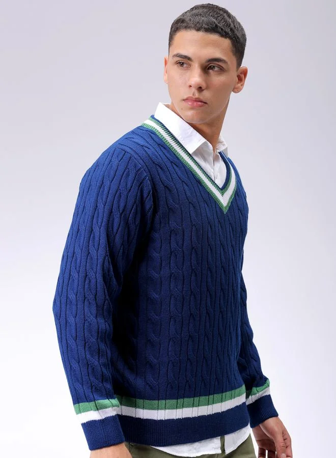 شركة المرآب الهندية Men Relaxed Fit Textured V-Neck Sweater
