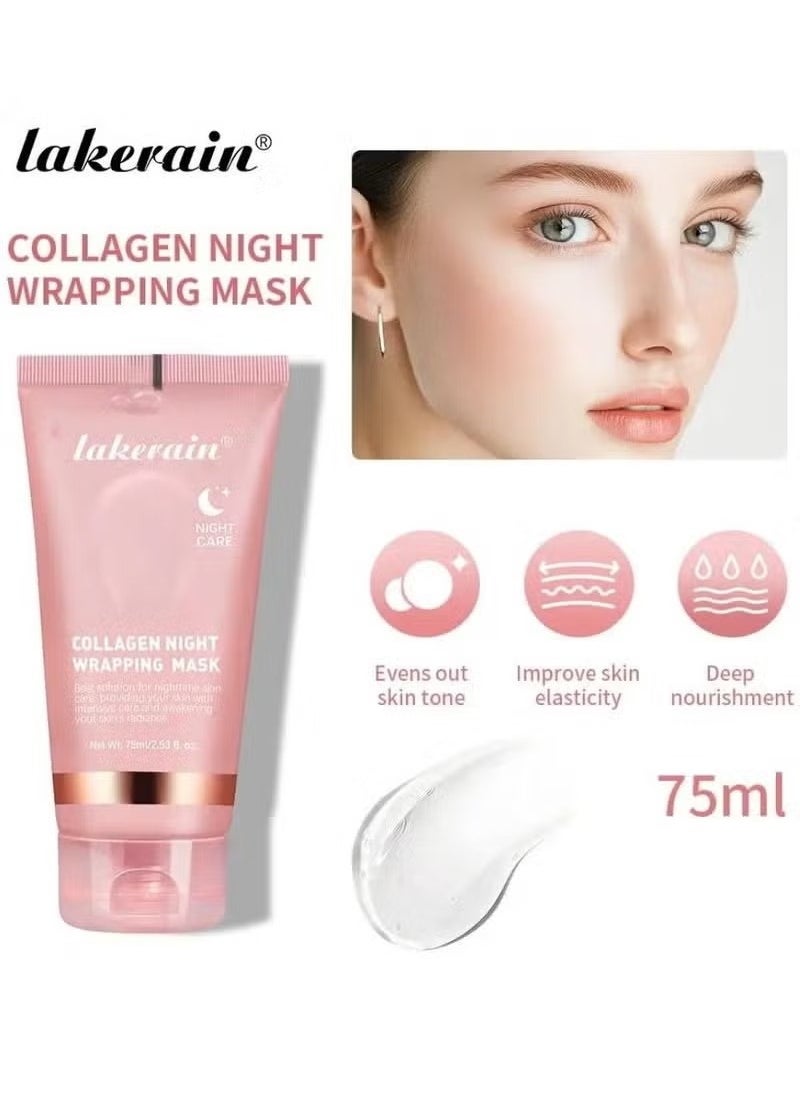 lakerain 75ml Collagen Night Wrapping Mask for Skin Tone and Deep Nourishment Deeply Hydrates Skin Overnight Face Mask Collagen Mask Face Serum Deep Collagen Mask Overnight Collagen Face Mask  - Image 2