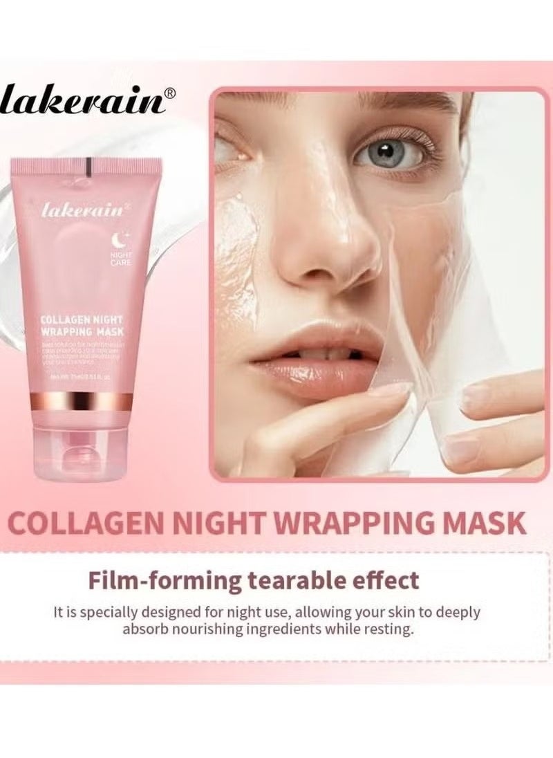 lakerain 75ml Collagen Night Wrapping Mask for Skin Tone and Deep Nourishment Deeply Hydrates Skin Overnight Face Mask Collagen Mask Face Serum Deep Collagen Mask Overnight Collagen Face Mask  - Image 4