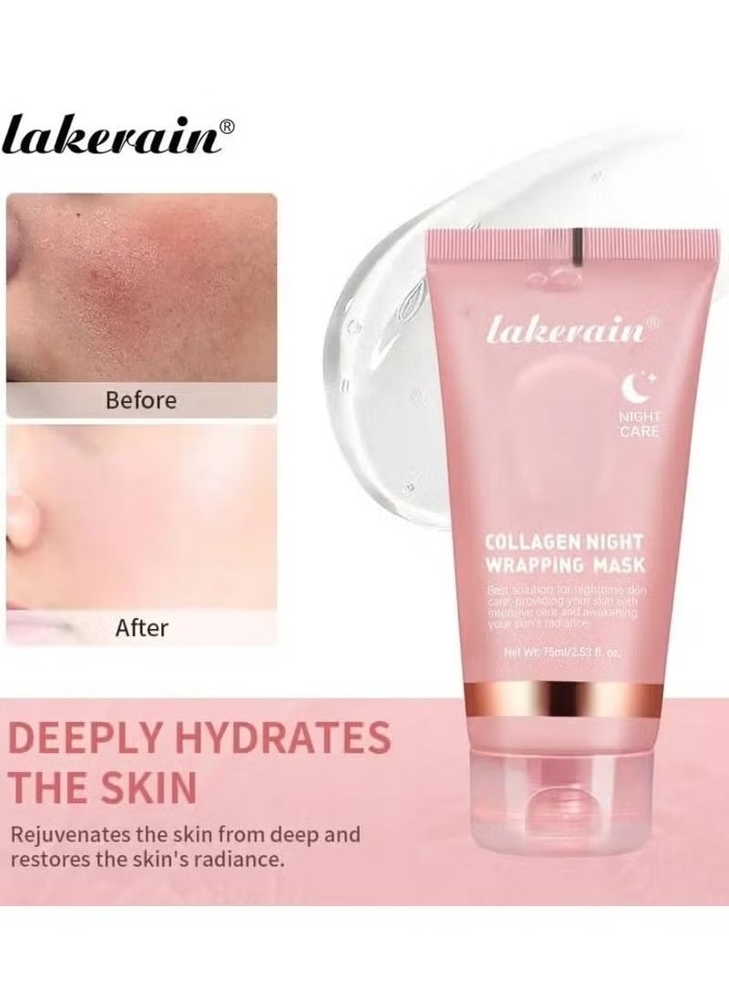 lakerain 75ml Collagen Night Wrapping Mask for Skin Tone and Deep Nourishment Deeply Hydrates Skin Overnight Face Mask Collagen Mask Face Serum Deep Collagen Mask Overnight Collagen Face Mask  - Image 3