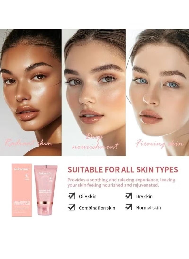 lakerain 75ml Collagen Night Wrapping Mask for Skin Tone and Deep Nourishment Deeply Hydrates Skin Overnight Face Mask Collagen Mask Face Serum Deep Collagen Mask Overnight Collagen Face Mask  - Image 5