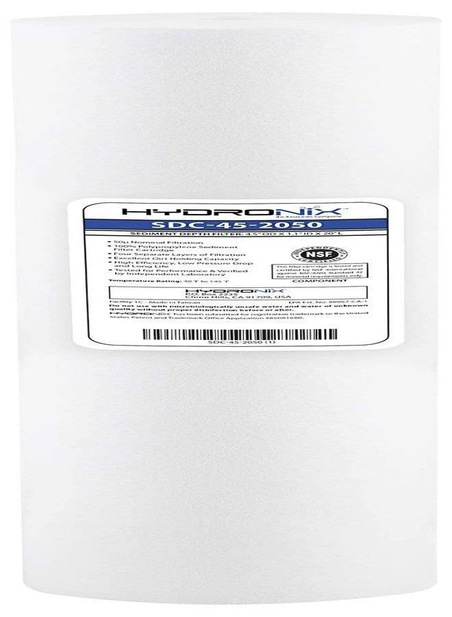 Hydronix SDC-45-2050 Whole House or Commercial NSF Polypropylene Sediment Water Filter Cartridge 4.5" x 20" - 50 micron