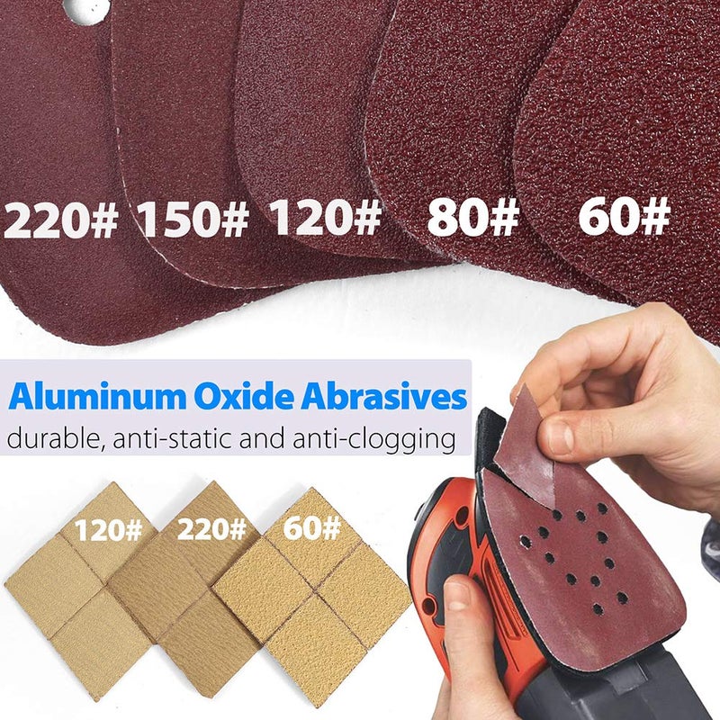 LotFancy Sanding Sheets for Black and Decker Mouse Sanders, 50PCS 60 80 120 150 220 Grit Sandpaper Assortment with Extra Tips for Replacement, 12 Holes Hook and Loop Detail Sander Sanding Pads Sand Paper - Image 2