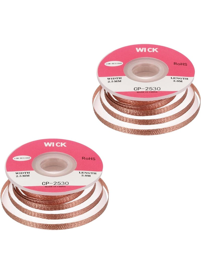 MJZ 2 Pack No-Clean Solder Wick, 2.5mm Wide Solder Wire, 3 M Long Desoldering Wire, for Electronic Soldering Repairing Removing Solder for Disassembling Electrical Components - Image 1