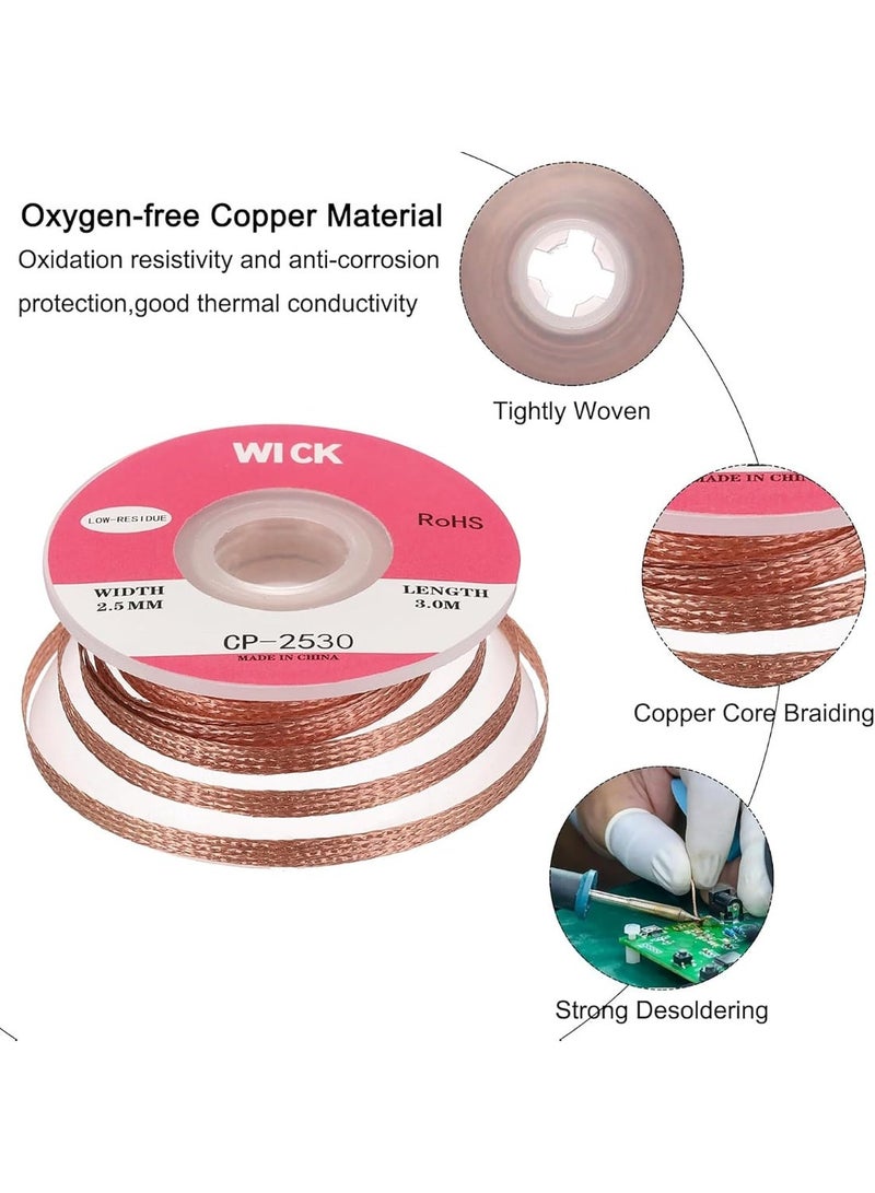 MJZ 2 Pack No-Clean Solder Wick, 2.5mm Wide Solder Wire, 3 M Long Desoldering Wire, for Electronic Soldering Repairing Removing Solder for Disassembling Electrical Components - Image 2