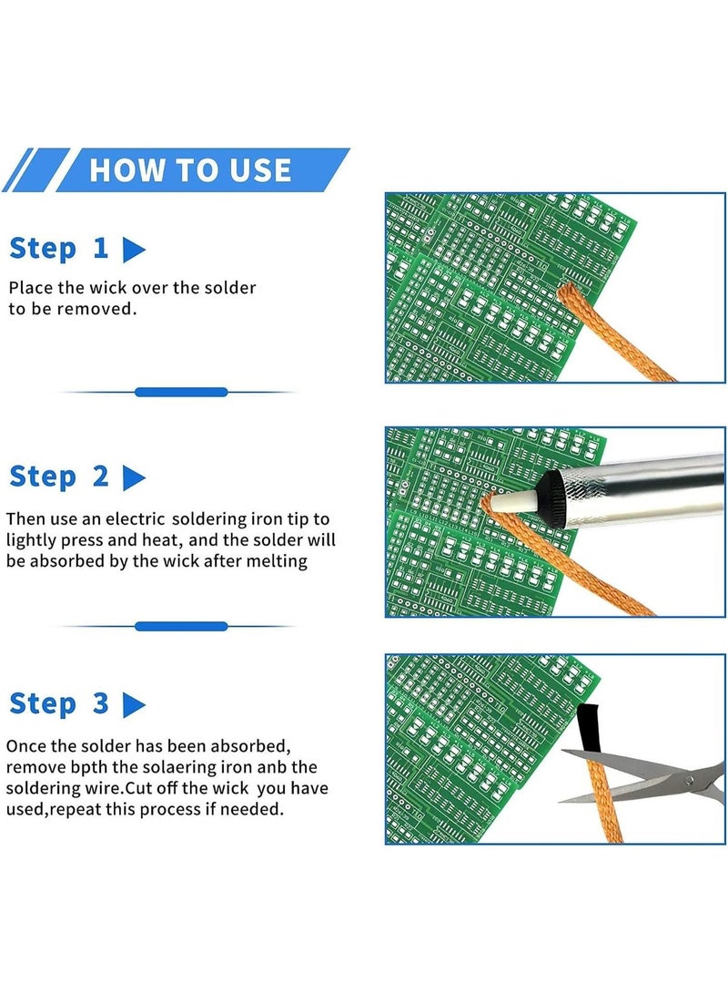 MJZ 2 Pack No-Clean Solder Wick, 2.5mm Wide Solder Wire, 3 M Long Desoldering Wire, for Electronic Soldering Repairing Removing Solder for Disassembling Electrical Components - Image 3