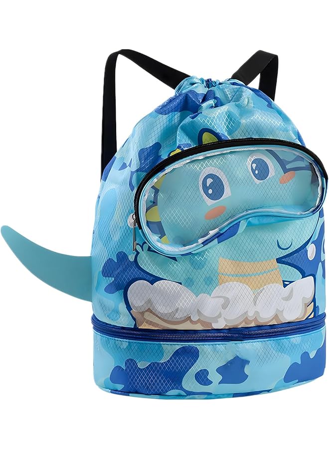 PROMASS Swim Bag For Kids, Kids Drawstring Backpack, Lightweight Waterproof Drawstring Sackpack, Dinosaur Drawstring Swim Bag, Beach Pack With Shoe Compartment, Suitable For Gym Beach And Pool - Image 1