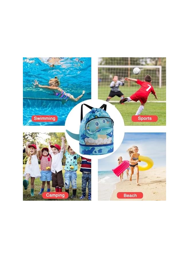 PROMASS Swim Bag For Kids, Kids Drawstring Backpack, Lightweight Waterproof Drawstring Sackpack, Dinosaur Drawstring Swim Bag, Beach Pack With Shoe Compartment, Suitable For Gym Beach And Pool - Image 3