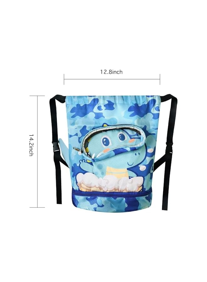 PROMASS Swim Bag For Kids, Kids Drawstring Backpack, Lightweight Waterproof Drawstring Sackpack, Dinosaur Drawstring Swim Bag, Beach Pack With Shoe Compartment, Suitable For Gym Beach And Pool - Image 2