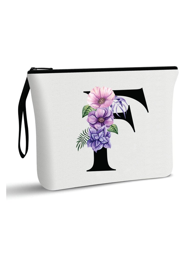 PRINTSHOP4ME Initial Monogram Travel Makeup Bag for Women Unique Birthday Gifts for Mother - Bride Bridesmaid Cosmetic bag - Initial Canvas Makeup Bag Gifts with Zipper(F) - Image 1