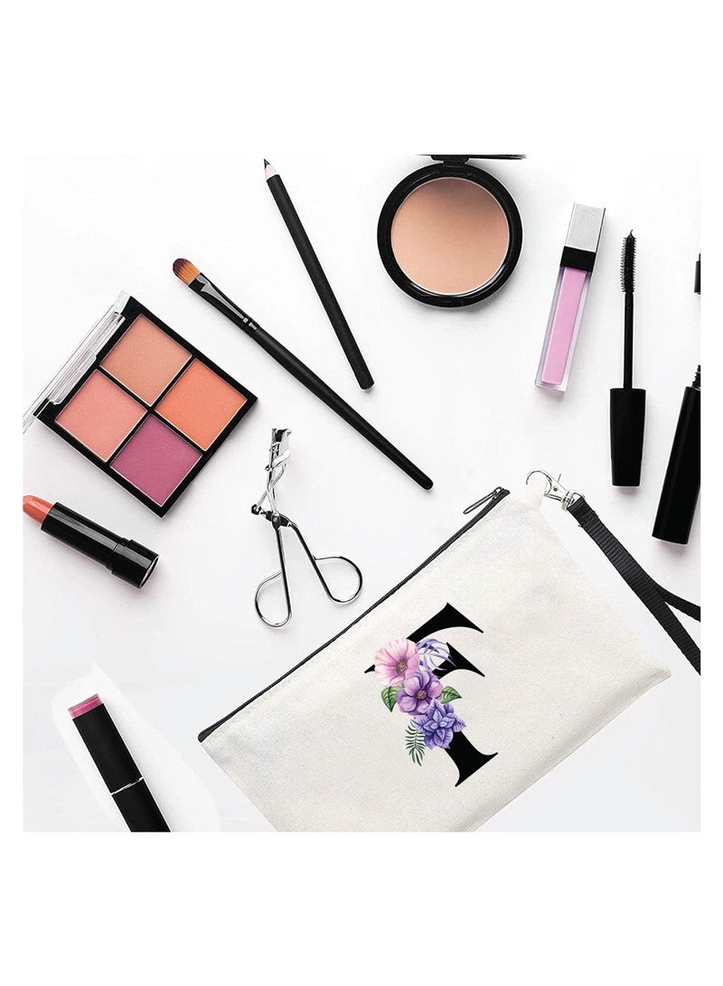 PRINTSHOP4ME Initial Monogram Travel Makeup Bag for Women Unique Birthday Gifts for Mother - Bride Bridesmaid Cosmetic bag - Initial Canvas Makeup Bag Gifts with Zipper(F) - Image 2