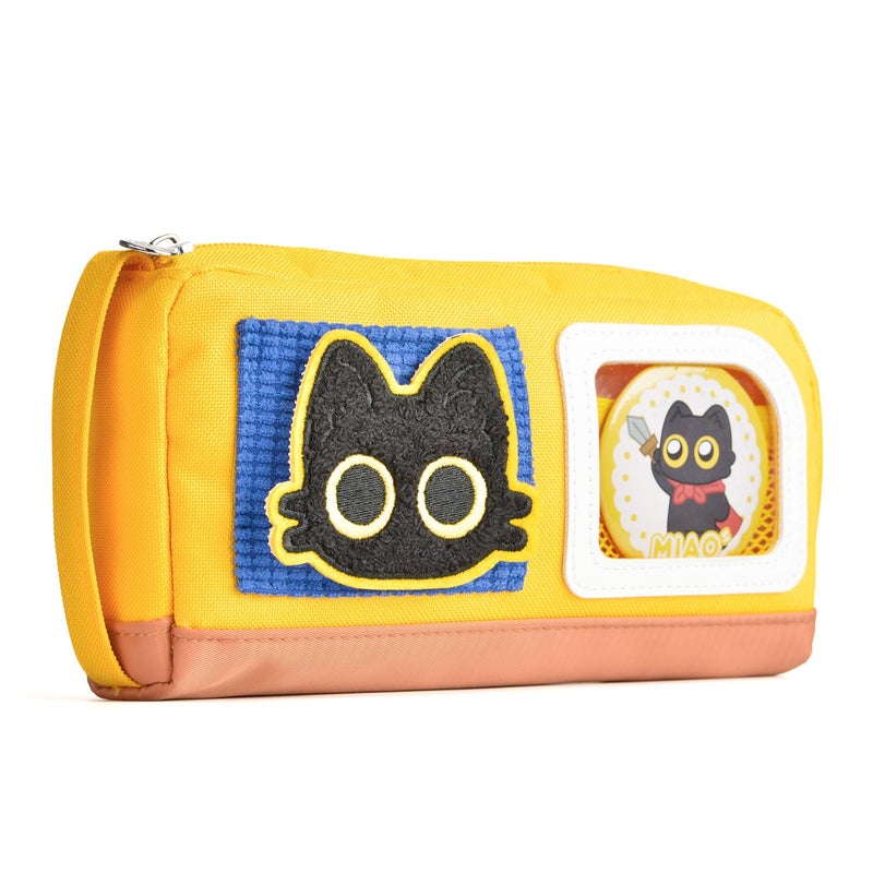 Lanxivi Pencil Case Large Capacity Adorable Cat Pencil Pouch Stationery Pen Bag for Teen Girls and Boys with Magic Sticker and Decoration Badges-Yellow - Image 1