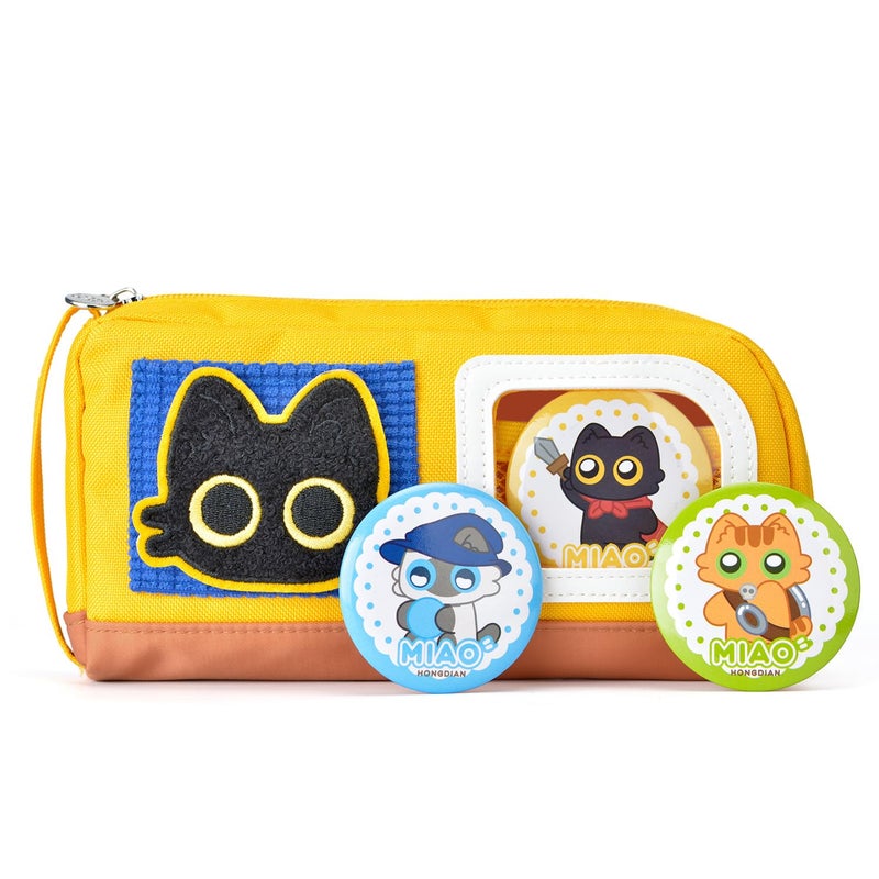 Lanxivi Pencil Case Large Capacity Adorable Cat Pencil Pouch Stationery Pen Bag for Teen Girls and Boys with Magic Sticker and Decoration Badges-Yellow - Image 5