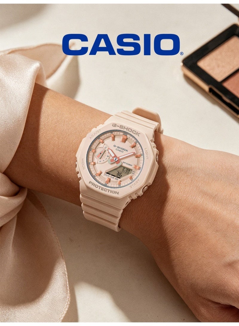 Casio G-SHOCK Women's Analog-Digital Octagonal Watch, Light Beige Dial with Rose Gold Indexes, Matte Light Beige Resin Strap, Shock Resistant & 200M Water Resistant GMA-S2100-4A - Image 4