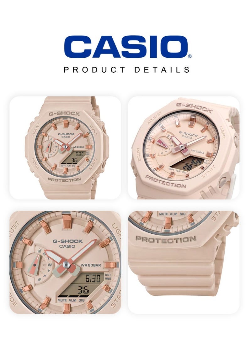 Casio G-SHOCK Women's Analog-Digital Octagonal Watch, Light Beige Dial with Rose Gold Indexes, Matte Light Beige Resin Strap, Shock Resistant & 200M Water Resistant GMA-S2100-4A - Image 5