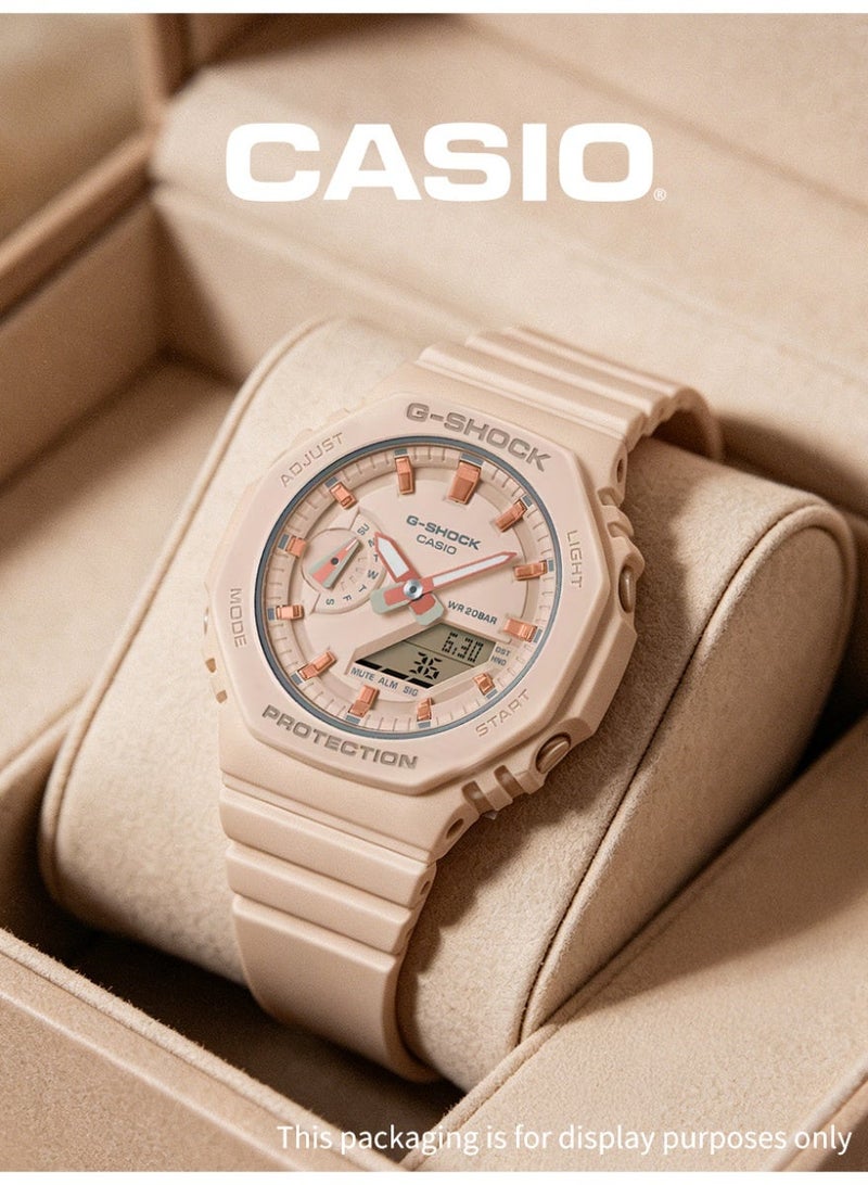 Casio G-SHOCK Women's Analog-Digital Octagonal Watch, Light Beige Dial with Rose Gold Indexes, Matte Light Beige Resin Strap, Shock Resistant & 200M Water Resistant GMA-S2100-4A - Image 3