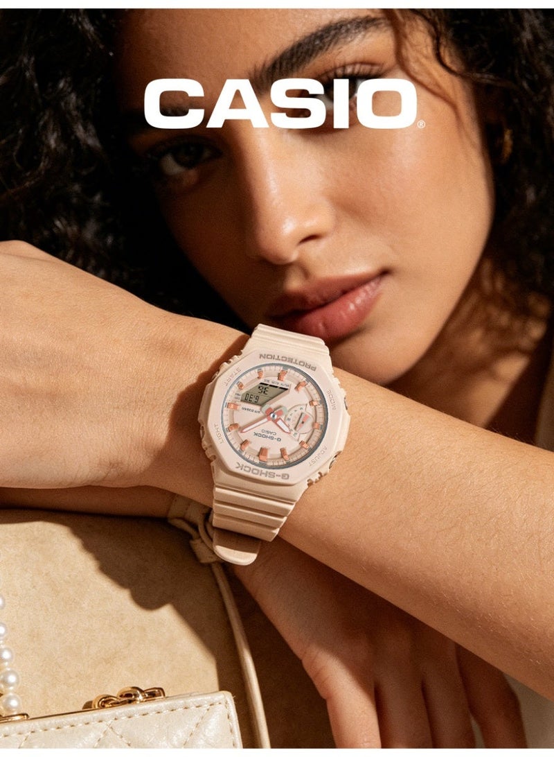 Casio G-SHOCK Women's Analog-Digital Octagonal Watch, Light Beige Dial with Rose Gold Indexes, Matte Light Beige Resin Strap, Shock Resistant & 200M Water Resistant GMA-S2100-4A - Image 2