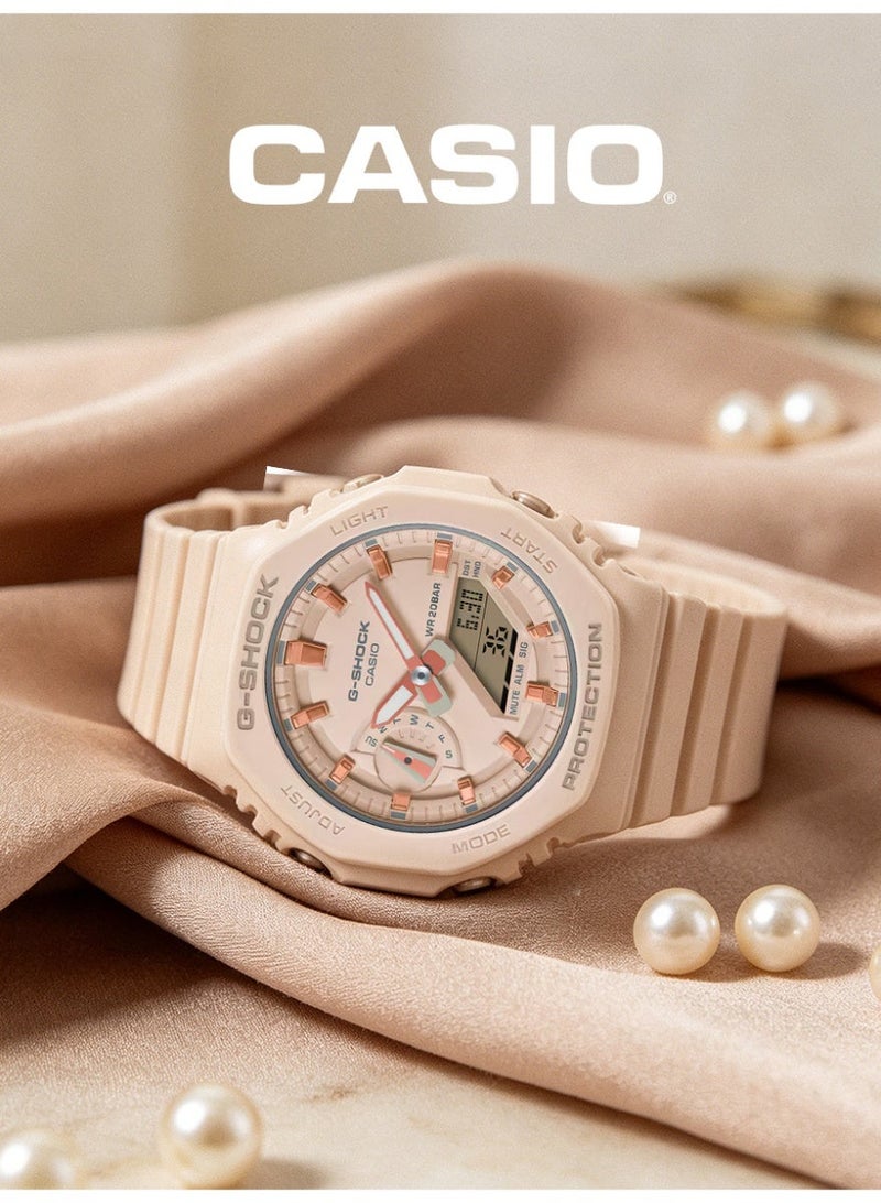 Casio G-SHOCK Women's Analog-Digital Octagonal Watch, Light Beige Dial with Rose Gold Indexes, Matte Light Beige Resin Strap, Shock Resistant & 200M Water Resistant GMA-S2100-4A - Image 1