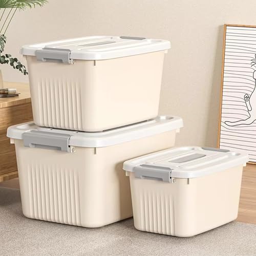 KREPS® Plastic Storage Box/Bins, Color : Cream, Container with Lock and Lid, Stackable, Heavy Duty Material, Available in Multiple Size and Sets. (Pack of : 10, LARGE: 14.5 X 10.5 X 8.2 INCH) - Image 5