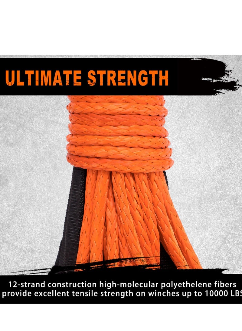 شو وو Synthetic Winch Rope Line Cable 1/4" x 50ft 10000 LBS with Protective Sleeve Fits 4WD Off Road Vehicle for UTV ATV SUV Truck Orange - Image 2