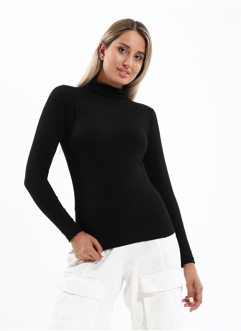 Mesery Plain High Neck Full Sleeves Undershirt - Black  - Image 1