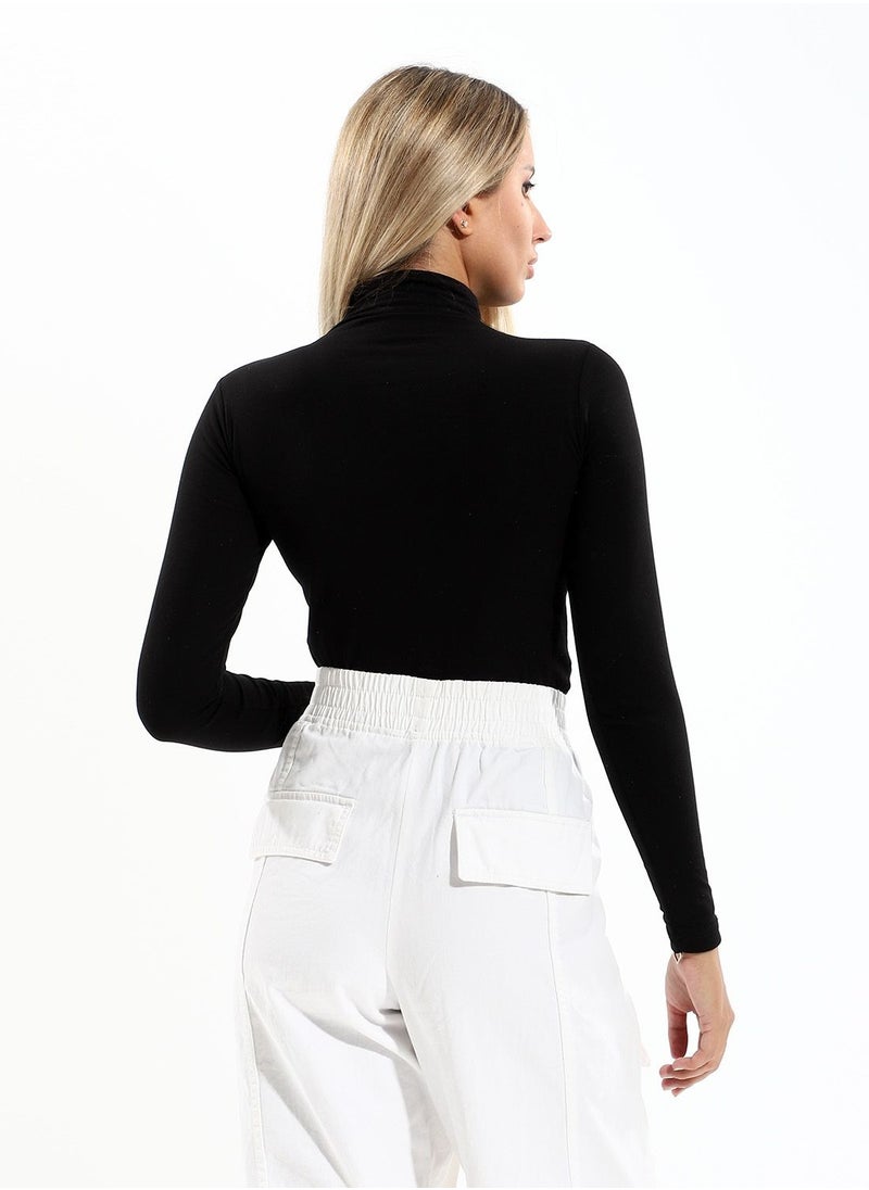 Mesery Plain High Neck Full Sleeves Undershirt - Black  - Image 3