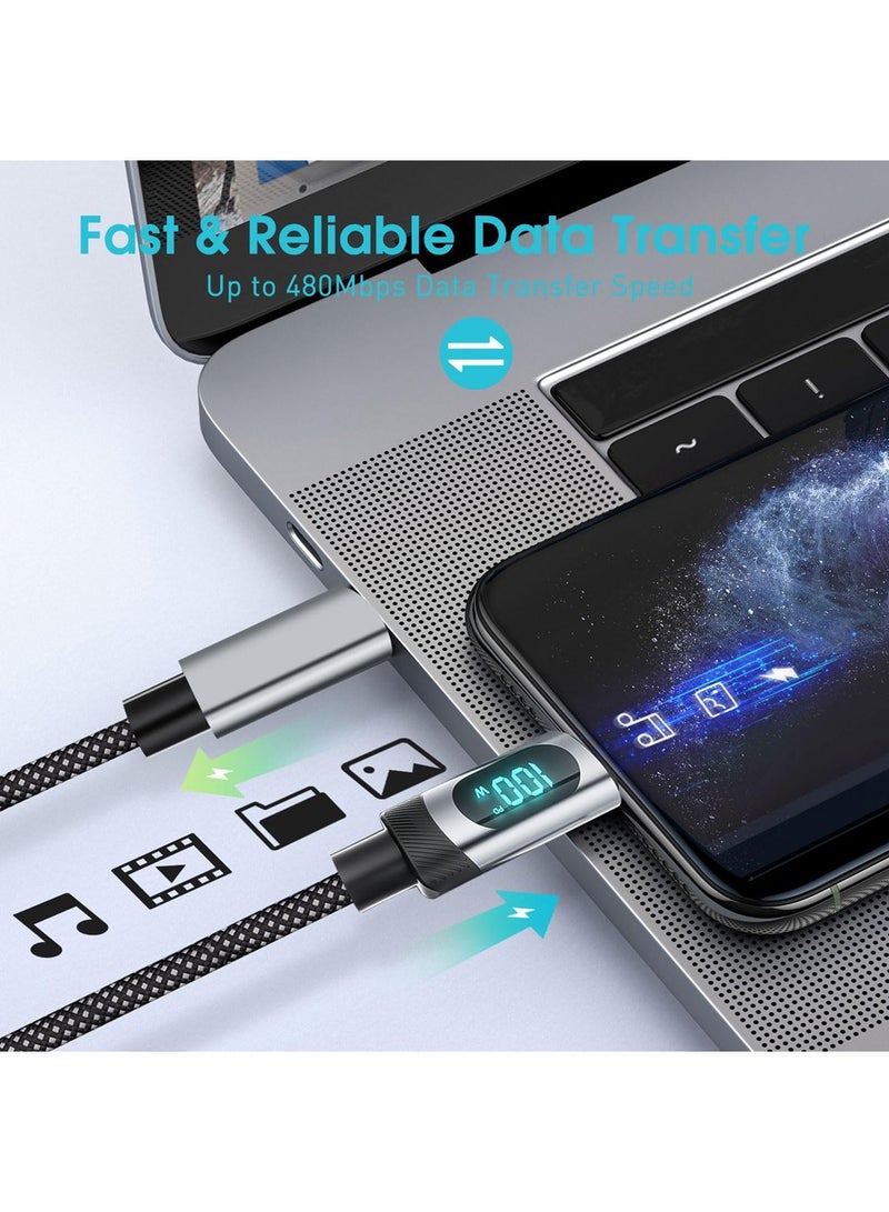 إكس ليفيل كابل USB C إلى USB C بقوة 100 واط، بطول 2 متر، شحن سريع من النايلون المتين مع شاشة LED لأجهزة iPhone 16/15 Pro Max Plus، وMacBook Air وSamsung Galaxy S24، وGalaxy Z - Image 4