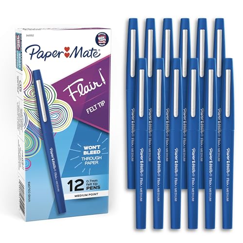 Paper Mate Flair Felt Tip Pens, Medium Point (0.7mm), Blue, 12 Count - Image 1