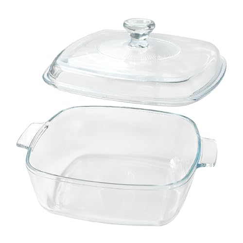 VIPHIEC Small Tempered Glass Casserole Dish for Oven with Lid Square Microwave Oven Baking Dish with Glass Lid 08L Clear - Image 3
