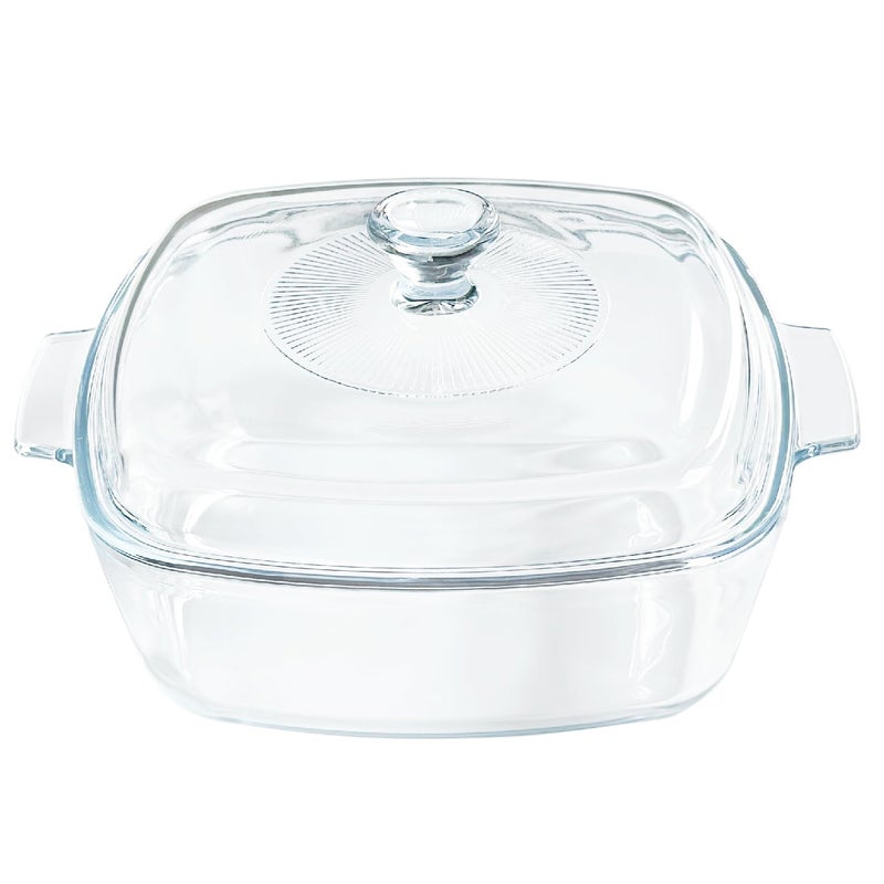 VIPHIEC Small Tempered Glass Casserole Dish for Oven with Lid Square Microwave Oven Baking Dish with Glass Lid 08L Clear - Image 2