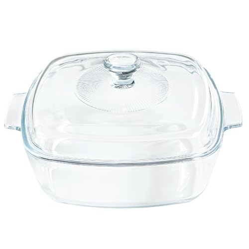 VIPHIEC Small Tempered Glass Casserole Dish for Oven with Lid Square Microwave Oven Baking Dish with Glass Lid 08L Clear - Image 1