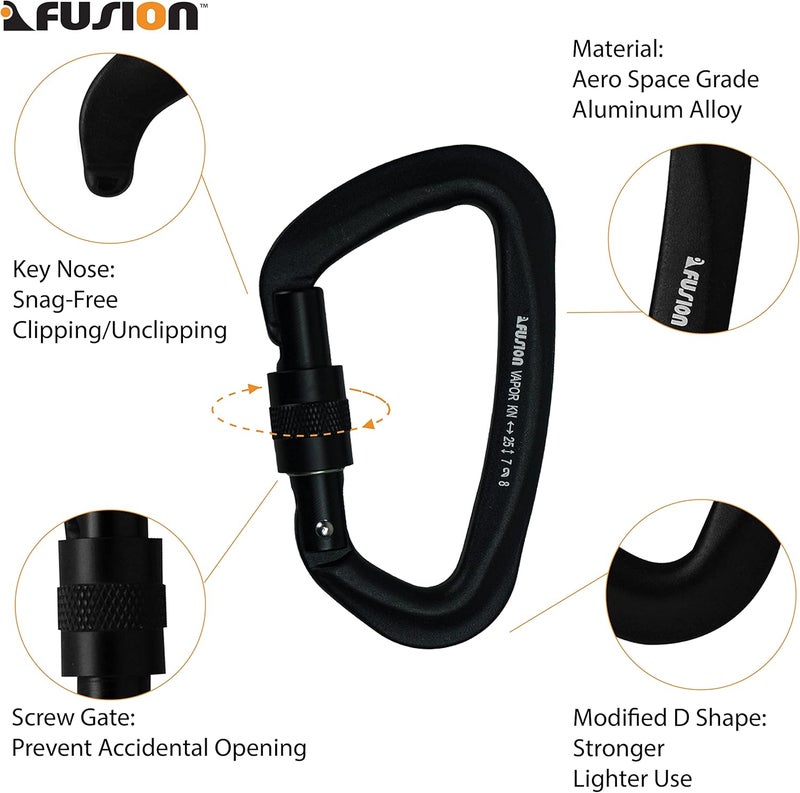 FUSION Climb Vapor III Military Tactical Matte Edition Aluminum Straight Gate Key Nose Modified D Carabiner Black, Hunting Carabiner (FP-8122-3ST-BLK) - Image 3
