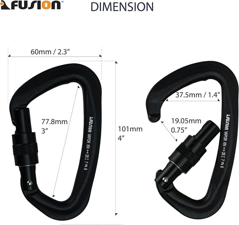 FUSION Climb Vapor III Military Tactical Matte Edition Aluminum Straight Gate Key Nose Modified D Carabiner Black, Hunting Carabiner (FP-8122-3ST-BLK) - Image 2