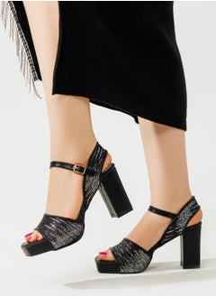 LIFESTYLISH Sandal Heels Fabric Shiny H-11 - Black 