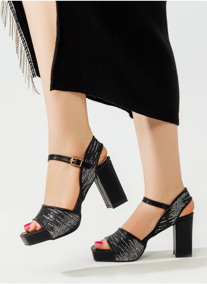 LIFESTYLISH Sandal Heels Fabric Shiny H-11 - Black 