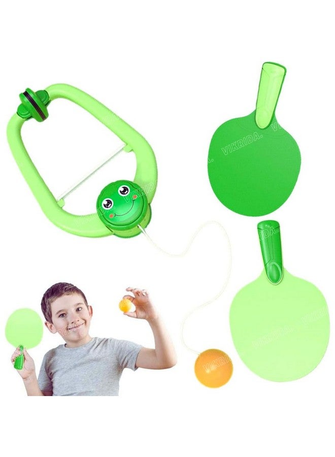VikriDA Hanging Table Tennis Self Training Indoor Gaming 2 Racket & 3 Practice Ball Portable - Double Sparring Hanging Toys Parent Child Interaction Indoor Toys - Frog Hanging Table Tennis, Green - Image 1