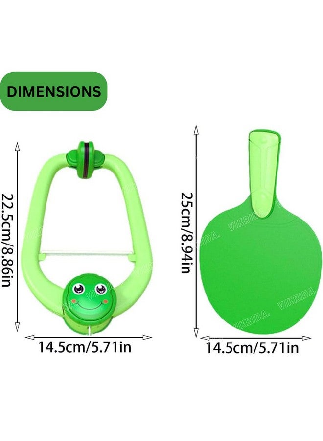 VikriDA Hanging Table Tennis Self Training Indoor Gaming 2 Racket & 3 Practice Ball Portable - Double Sparring Hanging Toys Parent Child Interaction Indoor Toys - Frog Hanging Table Tennis, Green - Image 3