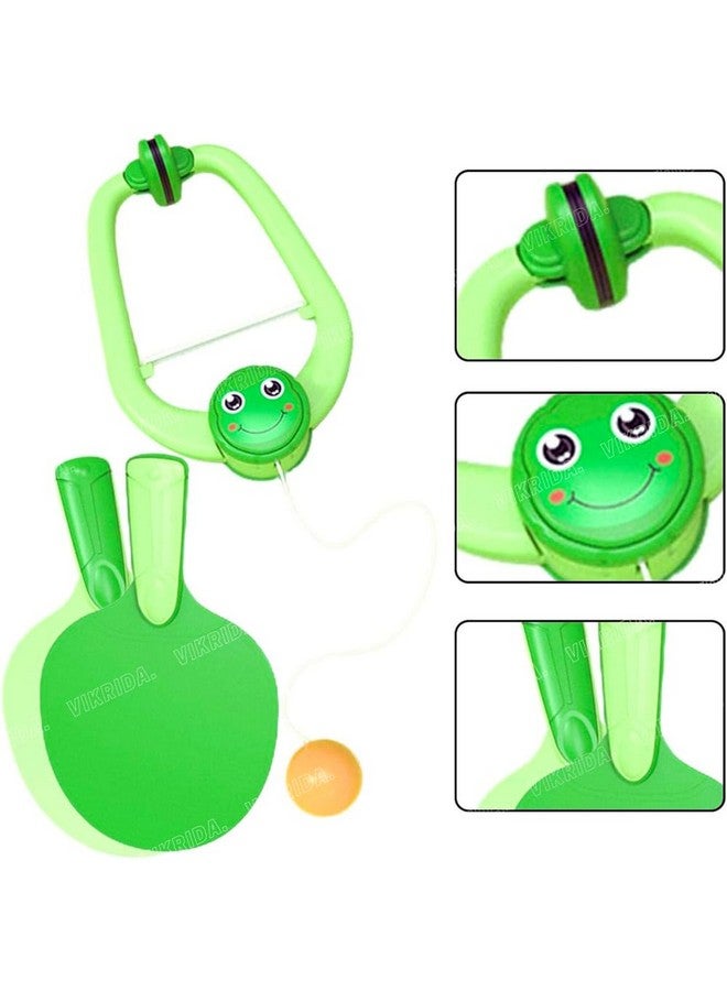 VikriDA Hanging Table Tennis Self Training Indoor Gaming 2 Racket & 3 Practice Ball Portable - Double Sparring Hanging Toys Parent Child Interaction Indoor Toys - Frog Hanging Table Tennis, Green - Image 2
