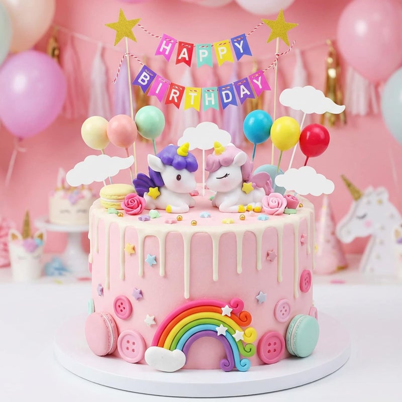 Knana 16Pcs Unicorn Cake Topper Unicorn Rainbow Cake Toppers Colorful Rainbow Clouds Birthday Cake Topper for Happy Birthday Cake Decorations Party Supplies - Image 3