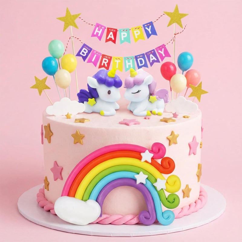 Knana 16Pcs Unicorn Cake Topper Unicorn Rainbow Cake Toppers Colorful Rainbow Clouds Birthday Cake Topper for Happy Birthday Cake Decorations Party Supplies - Image 4