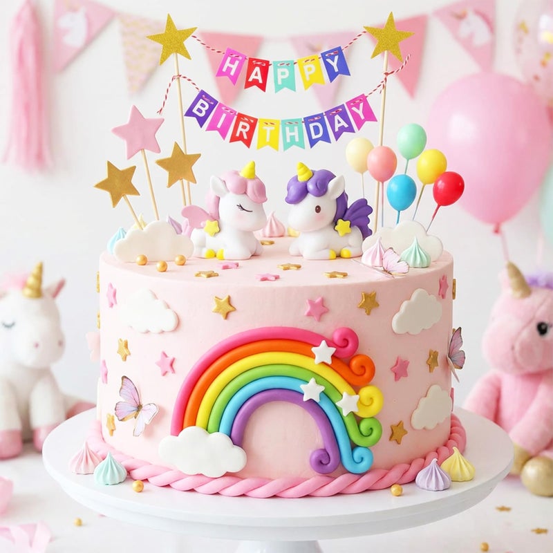 Knana 16Pcs Unicorn Cake Topper Unicorn Rainbow Cake Toppers Colorful Rainbow Clouds Birthday Cake Topper for Happy Birthday Cake Decorations Party Supplies - Image 5